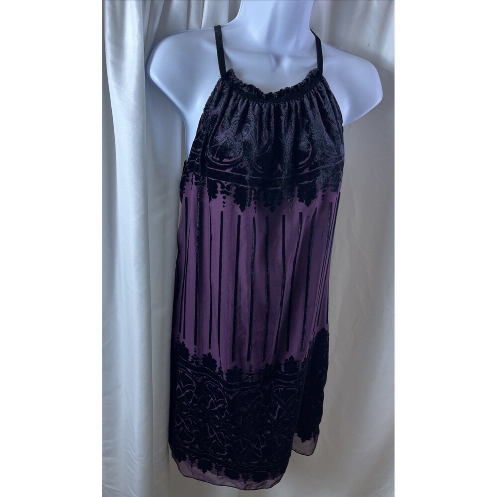Vintage Maxi Studio Women’s Purple Black Velvet Burnout Heater Dress Size S Boho